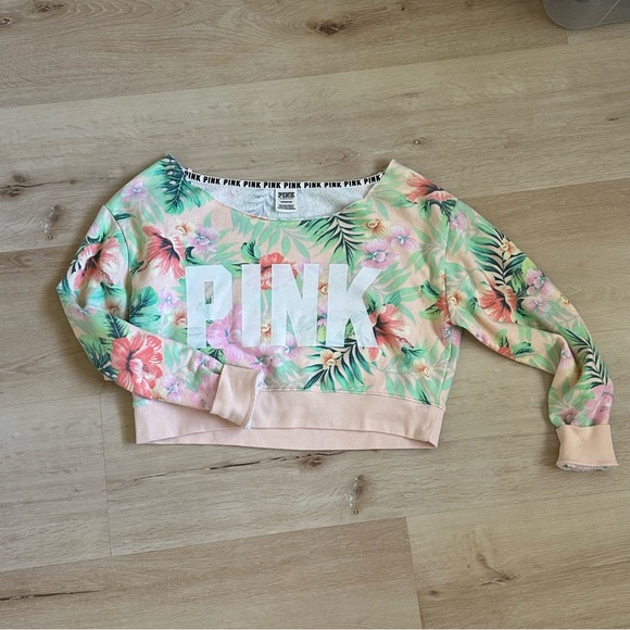 PINK Victoria's Secret Sweaters - PINK Victoria's Secret Floral Off-the-Shoulder Sweater